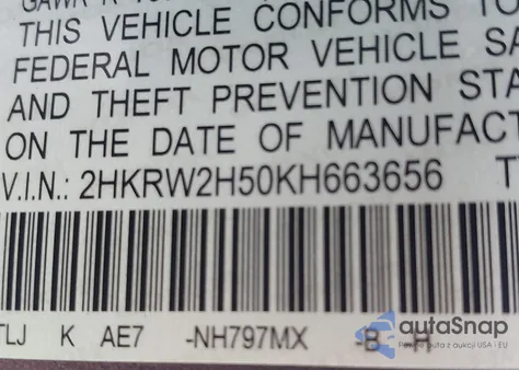 2019 Honda Cr-V Ex из США, поврежденный, VIN 2HKRW2H50KH663656